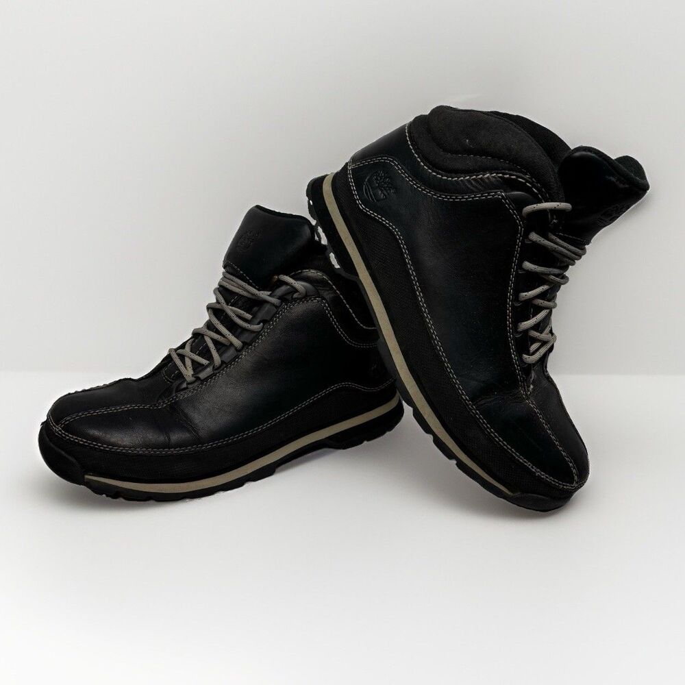 Timberland Women Black Leather Ankle Boots 8M 5650 Mid Top Hiking Walking Shoes